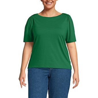 Plus Size Lands' End Elbow Sleeve Supima Cotton Boatneck T-Shirt