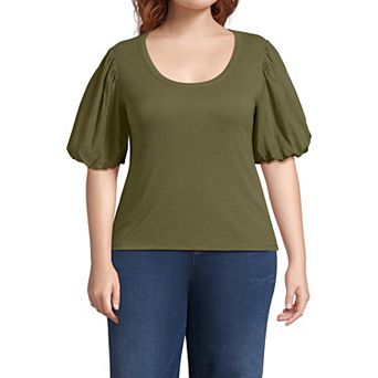 Plus Size Lands' End Short Sleeve Drapey Rib Puff Sleeve Scoop Neck Top