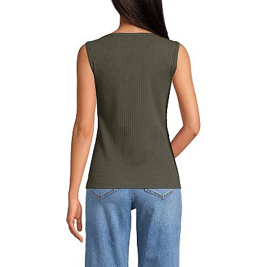 Women's Lands' End Sleeveless Pointelle Rib Boat Neck Tank