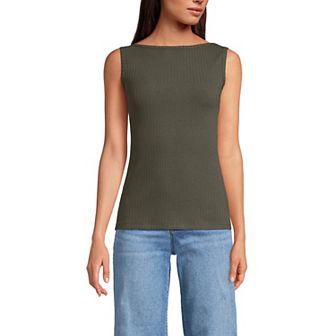 Women's Lands' End Sleeveless Pointelle Rib Boat Neck Tank