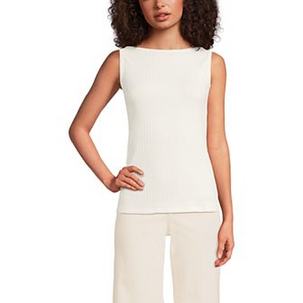 Women's Lands' End Sleeveless Pointelle Rib Boat Neck Tank