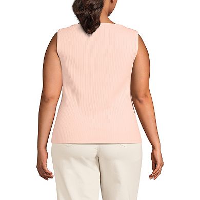Plus Size Lands' End Sleeveless Pointelle Rib Boat Neck Tank