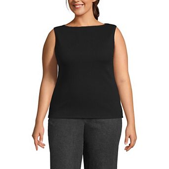 Plus Size Lands' End Sleeveless Pointelle Rib Boat Neck Tank