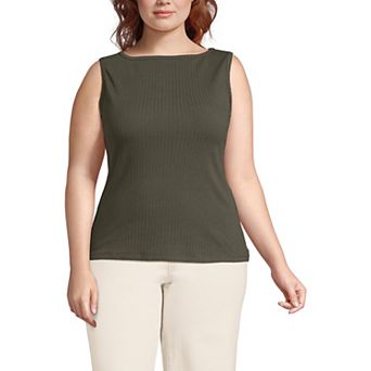 Plus Size Lands' End Sleeveless Pointelle Rib Boat Neck Tank