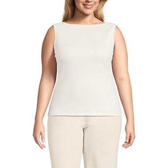 Plus Size Lands' End Sleeveless Pointelle Rib Boat Neck Tank