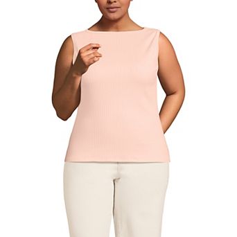 Plus Size Lands' End Sleeveless Pointelle Rib Boat Neck Tank