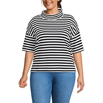 Plus Size Lands' End Elbow Sleeve Supima Cotton Relaxed Turtleneck