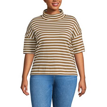 Plus Size Lands' End Elbow Sleeve Supima Cotton Relaxed Turtleneck