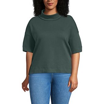 Plus Size Lands' End Elbow Sleeve Supima Cotton Relaxed Turtleneck