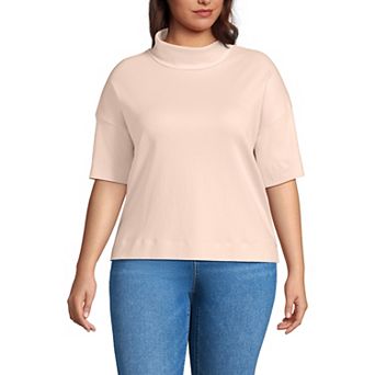 Plus Size Lands' End Elbow Sleeve Supima Cotton Relaxed Turtleneck