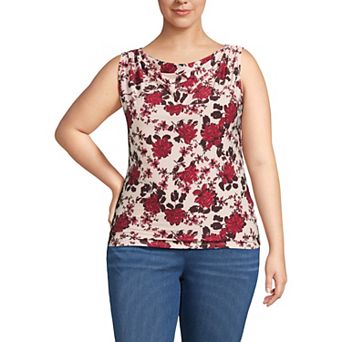 Plus Size Lands' End Sleeveless Silk Knit Drapey Boatneck Top