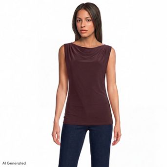 Women's Lands' End Sleeveless Silk Knit Drapey Boatneck Top