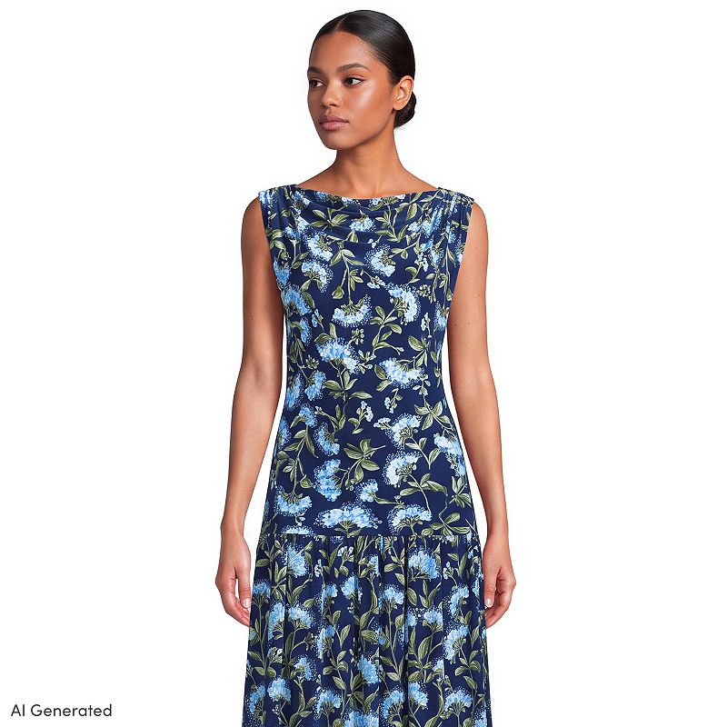 Women's Lands' End Sleeveless Silk Knit Drapey Boatneck Top, Size: XL, Blue Hydrangea