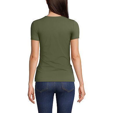 Women's Lands' End Short Sleeve Double Layer Crew Neck Knit Top