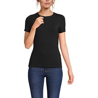 Women's Lands' End Short Sleeve Double Layer Crew Neck Knit Top