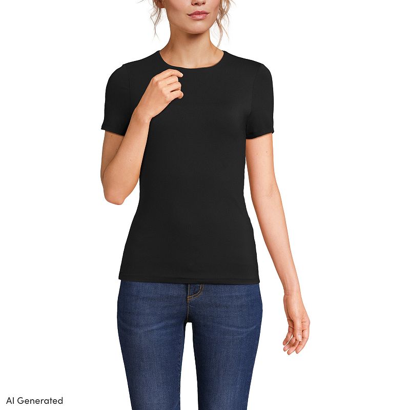 Women's Lands' End Short Sleeve Double Layer Crew Neck Knit Top,