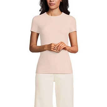 Women's Lands' End Short Sleeve Double Layer Crew Neck Knit Top