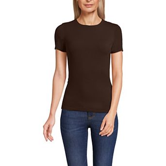 Women's Lands' End Short Sleeve Double Layer Crew Neck Knit Top