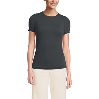 Women's Lands' End Short Sleeve Double Layer Crew Neck Knit Top