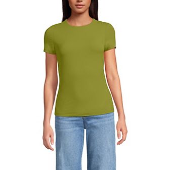 Women's Lands' End Short Sleeve Double Layer Crew Neck Knit Top