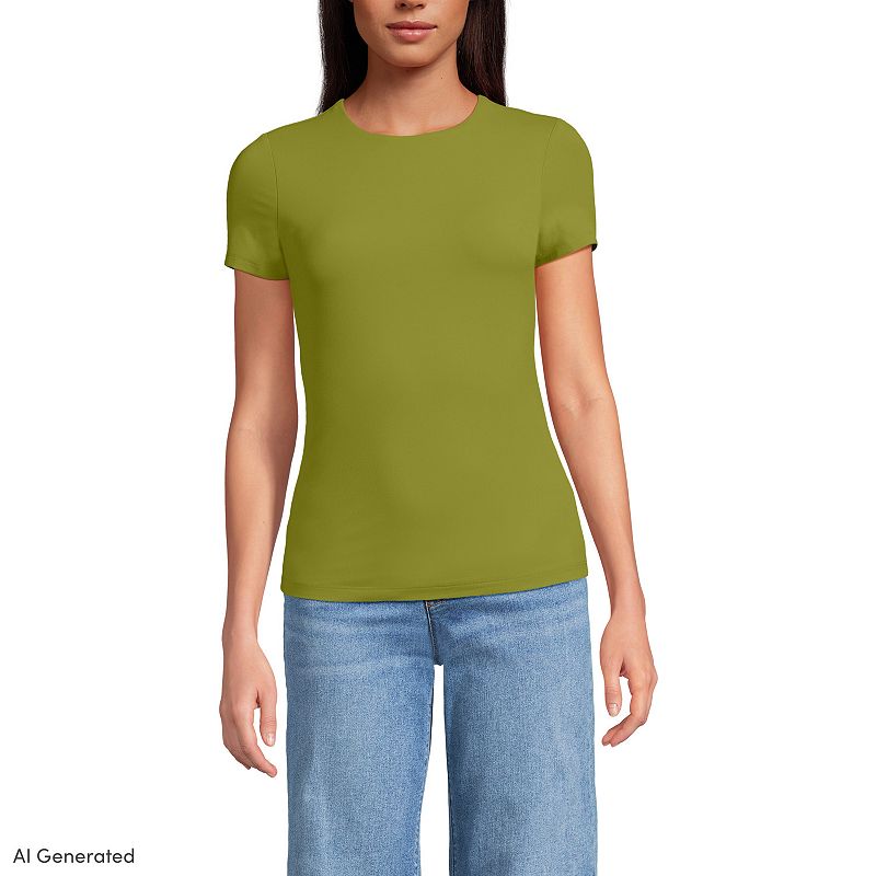 Women's Lands' End Short Sleeve Double Layer Crew Neck Knit Top,