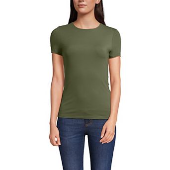 Women's Lands' End Short Sleeve Double Layer Crew Neck Knit Top
