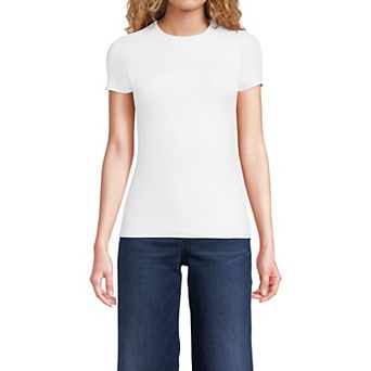 Women's Lands' End Short Sleeve Double Layer Crew Neck Knit Top