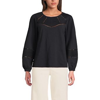 Women's Lands' End Long Sleeve Crewneck Pintuck Mix Top