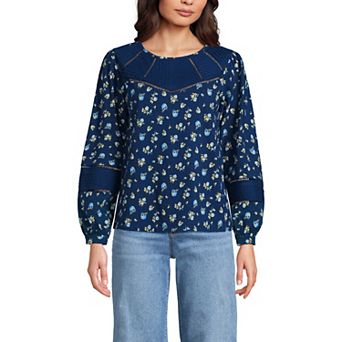 Women's Lands' End Long Sleeve Crewneck Pintuck Mix Top