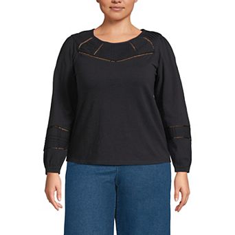 Women's Lands' End Long Sleeve Crew Neck Pintuck Mix Top