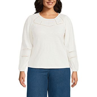 Women's Lands' End Long Sleeve Crew Neck Pintuck Mix Top