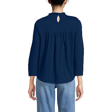Women's Lands' End 3/4 Sleeve Cotton Slub Lace Trim Top