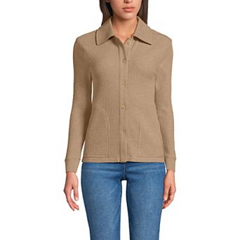 Women's Lands' End Waffle Long Sleeve Collared Shacket