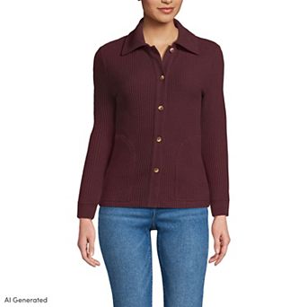 Women's Lands' End Waffle Long Sleeve Collared Shacket