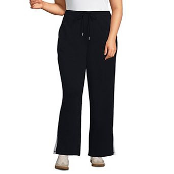 Plus Size Lands' End Sport Knit High Rise Relaxed Straight Leg Side Stripe Pants