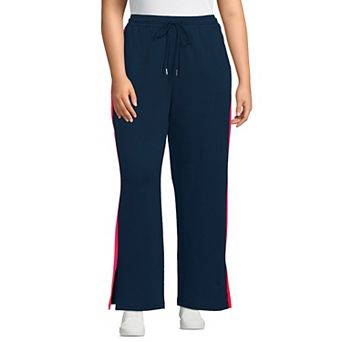 Plus Size Lands' End Sport Knit High Rise Relaxed Straight Leg Side Stripe Pants