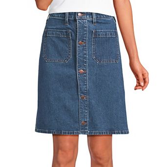 Women's Lands' End Soft Denim Mid Rise Button Through Skirt