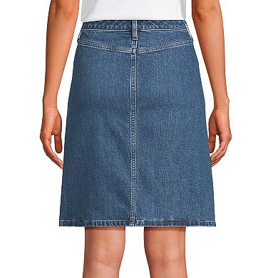 Women's Lands' End Soft Denim Mid Rise Button Through Skirt