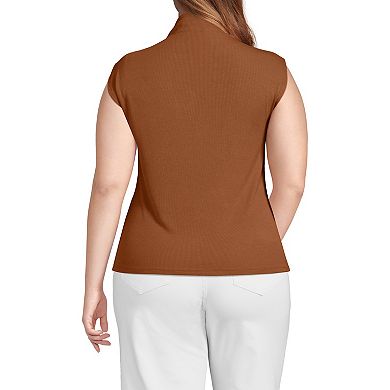 Plus Size Lands' End Cap Sleeve Drapey Rib Fitted Funnel Neck Tank