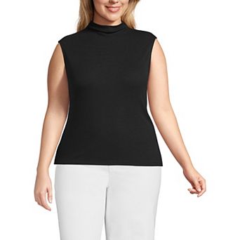 Plus Size Lands' End Cap Sleeve Drapey Rib Fitted Funnel Neck Tank