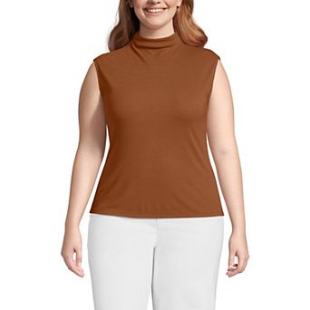 Plus Size Lands' End Cap Sleeve Drapey Rib Fitted Funnel Neck Tank
