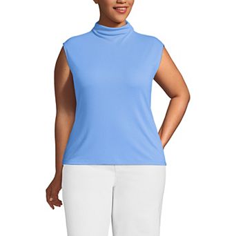 Plus Size Lands' End Cap Sleeve Drapey Rib Fitted Funnel Neck Tank