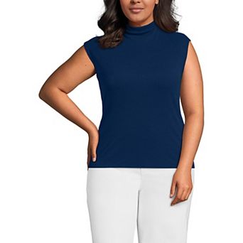 Plus Size Lands' End Cap Sleeve Drapey Rib Fitted Funnel Neck Tank