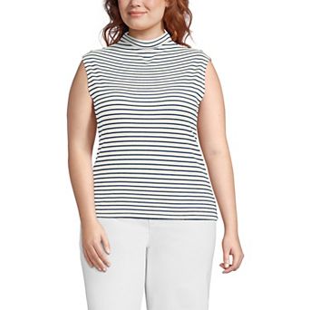 Plus Size Lands' End Cap Sleeve Drapey Rib Fitted Funnel Neck Tank