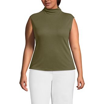 Plus Size Lands' End Cap Sleeve Drapey Rib Fitted Funnel Neck Tank