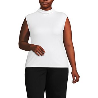 Plus Size Lands' End Cap Sleeve Drapey Rib Fitted Funnel Neck Tank