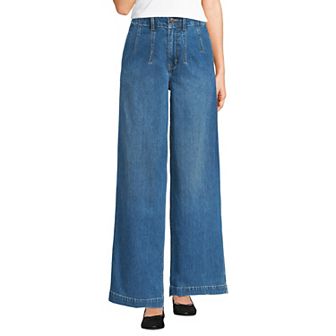 Women's Lands' End Soft Denim High Rise Wide Leg Trousers
