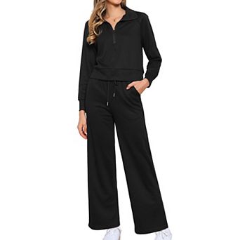 Tracksuit Sets for Women's Half Zip Casual Sweatshirts with Wide Leg Pants