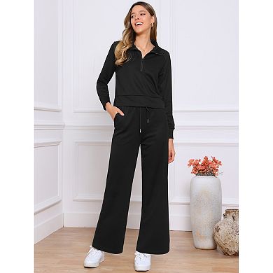 Tracksuit Sets for Women's Half Zip Casual Sweatshirts with Wide Leg Pants