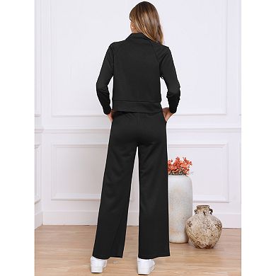 Tracksuit Sets for Women's Half Zip Casual Sweatshirts with Wide Leg Pants